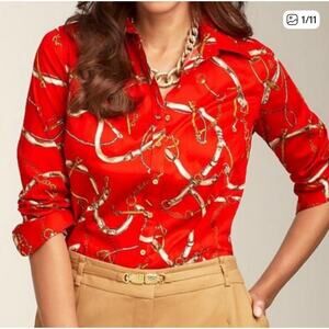 Talbots Red Orange Equestrian Button Down Size 14